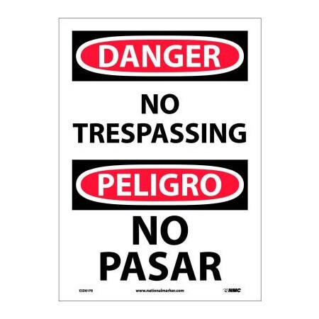 National Marker Co Bilingual Vinyl Sign - Danger No Trespassing ESD81PB